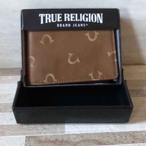 MENS TRUE RELIGION HORSESHOE BROWN LEATHER… - Picture 1 of 7